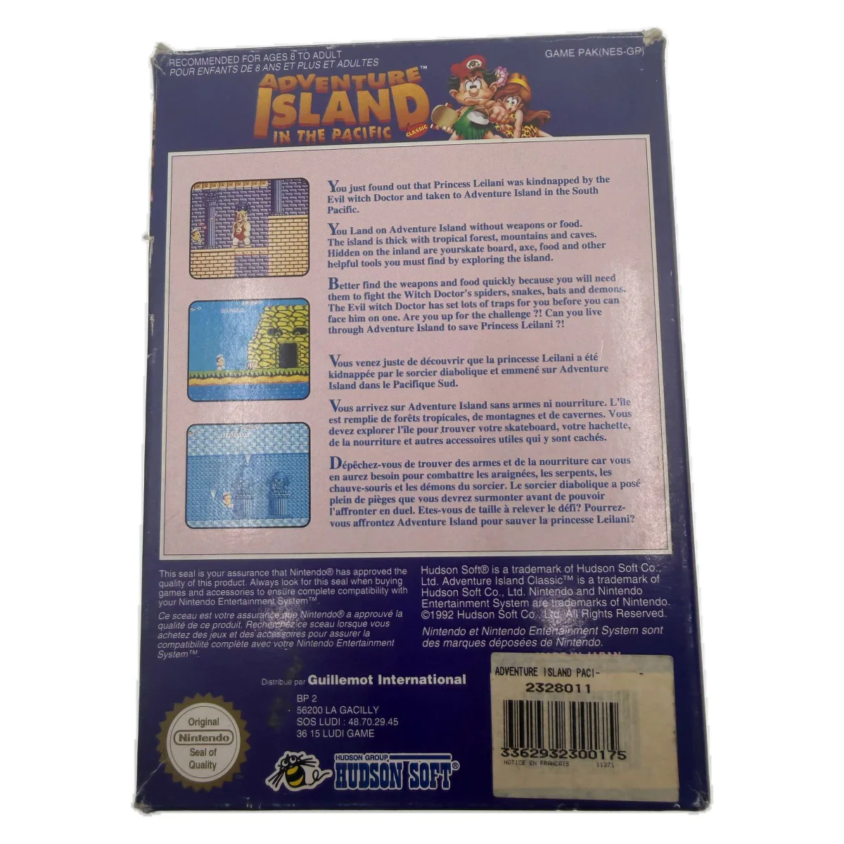 Adventure Island in the Pacific NES Achterkant — Game in doos