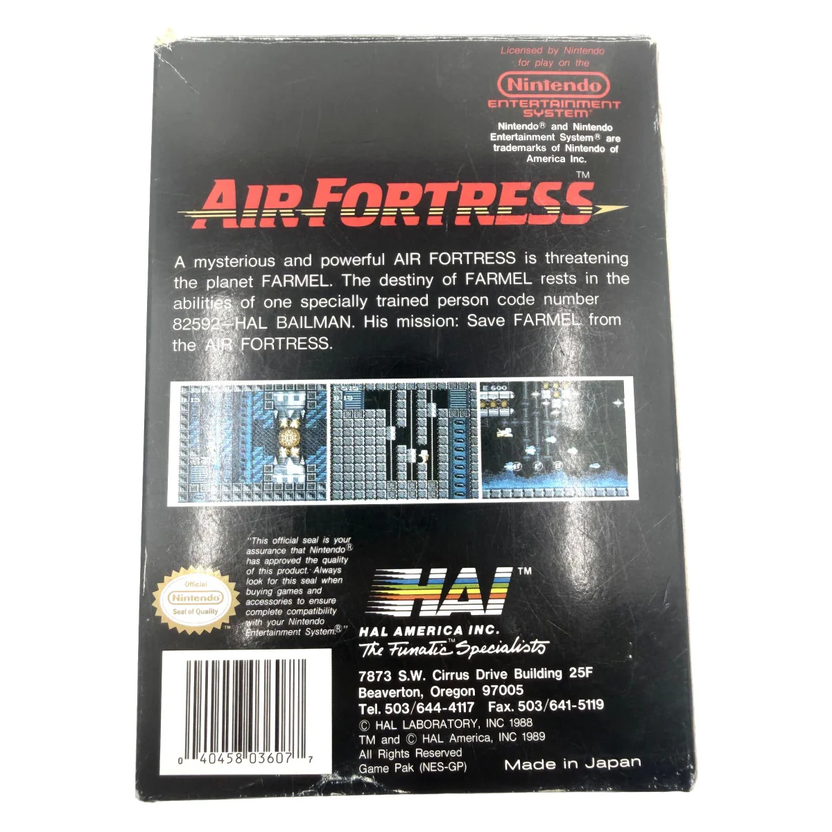 Air Fortress NES Achterkant — Game in doos