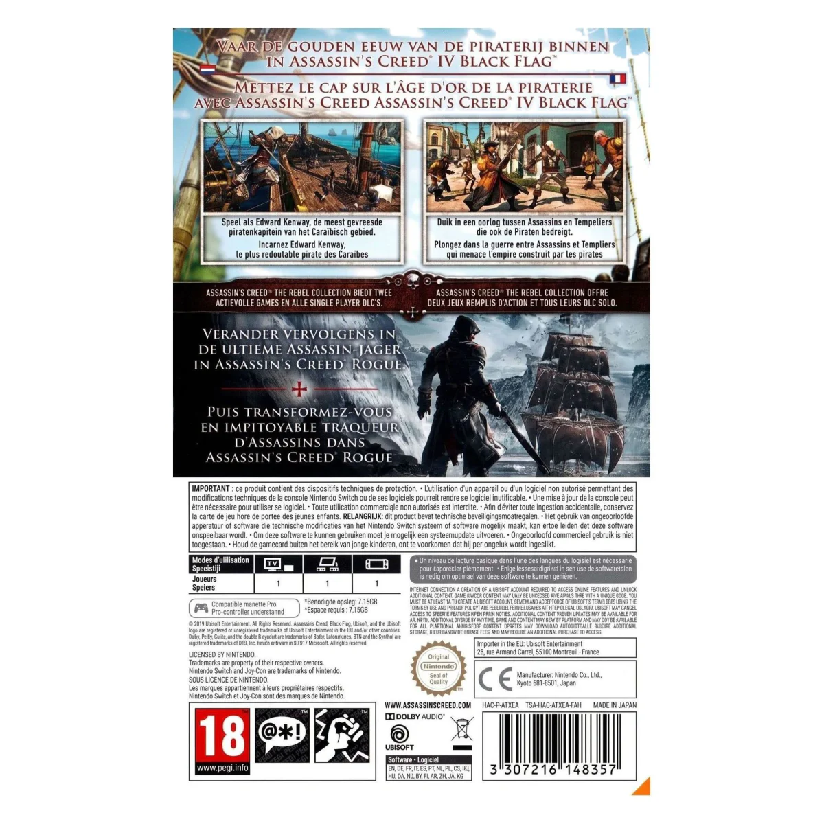 Assassin's Creed: The Rebel Collection Nintendo Switch Achterkant — Game in doos