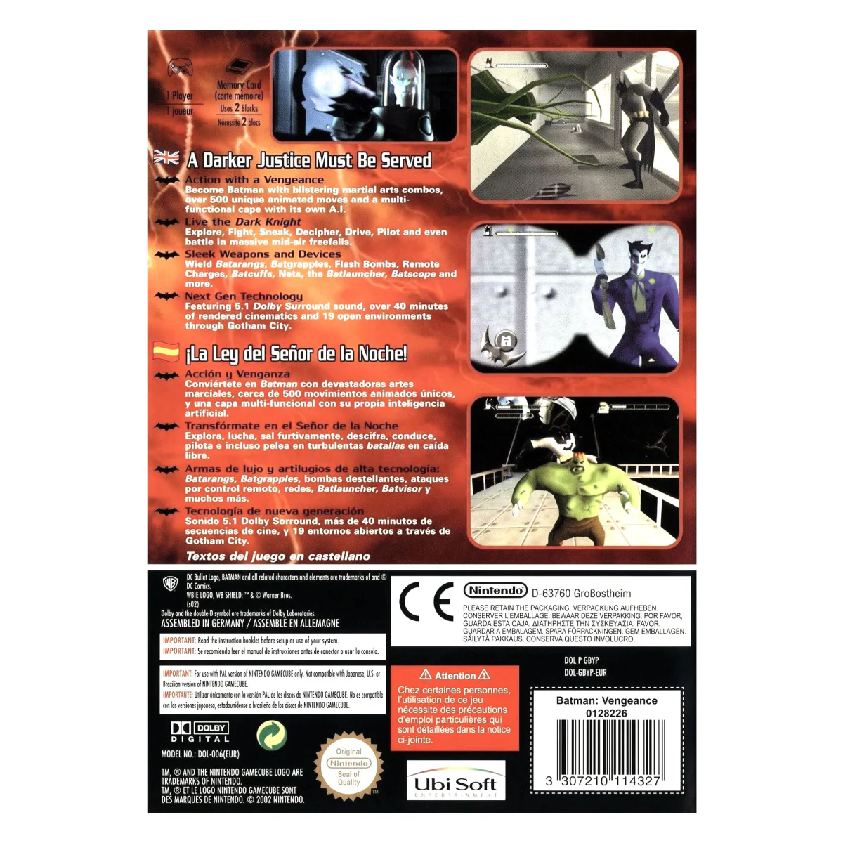 Batman: Vengeance (GameCube) — back of the box