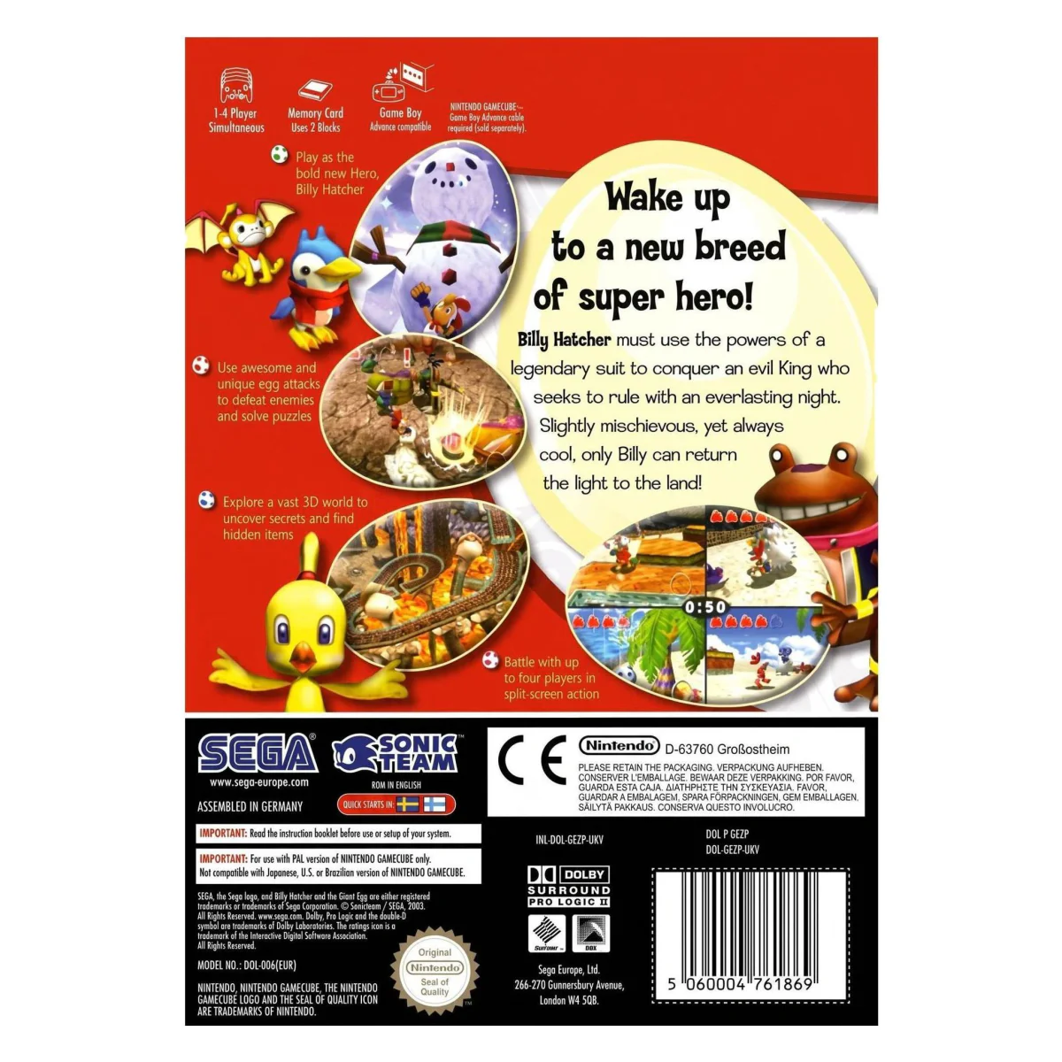 Billy Hatcher and the Giant Egg (GameCube) — Rückseite