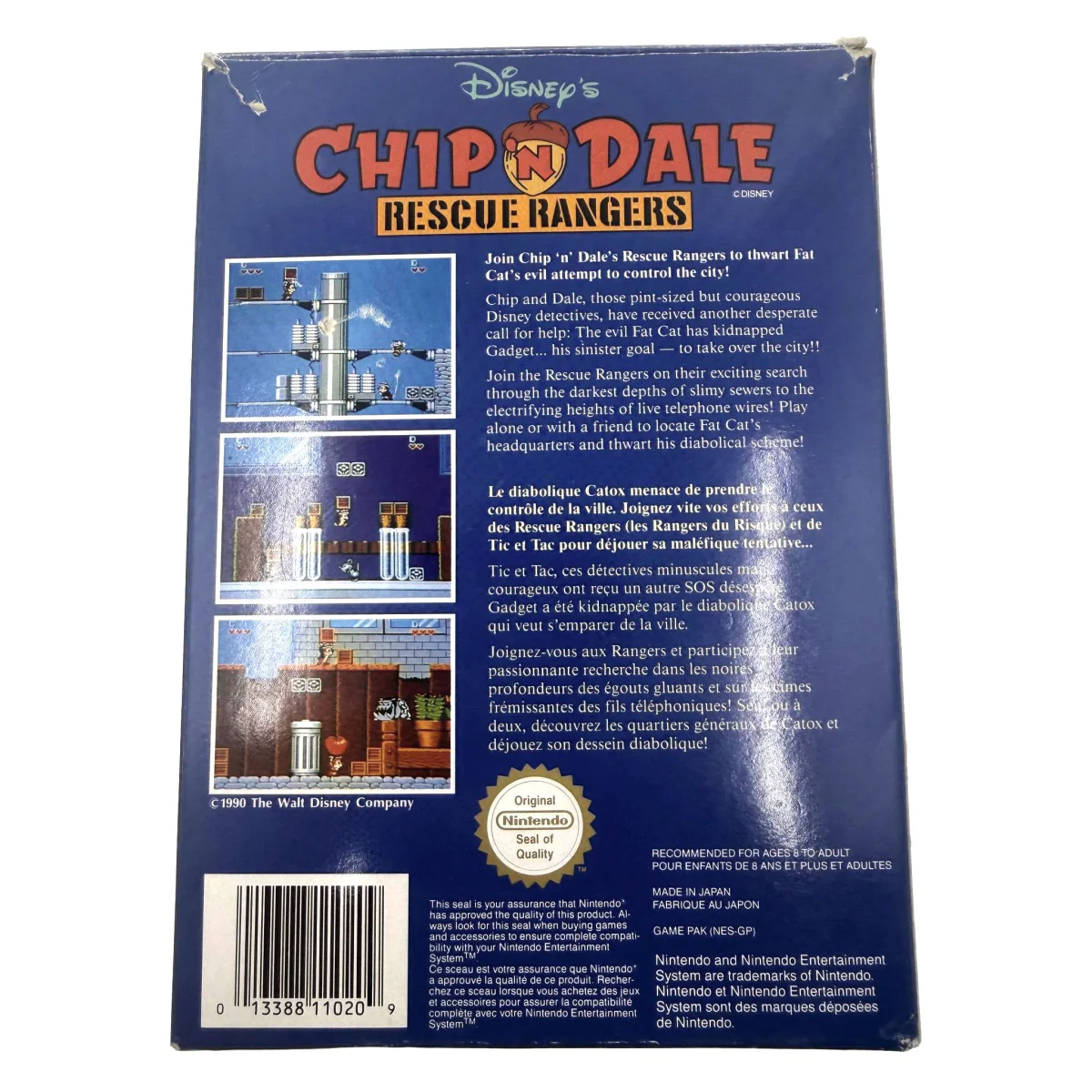Chip 'n Dale Rescue Rangers NES Achterkant — Game in doos