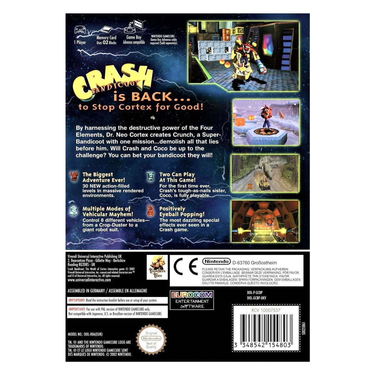 Crash Bandicoot: De Wraak van Cortex GameCube Achterkant — Game in doos