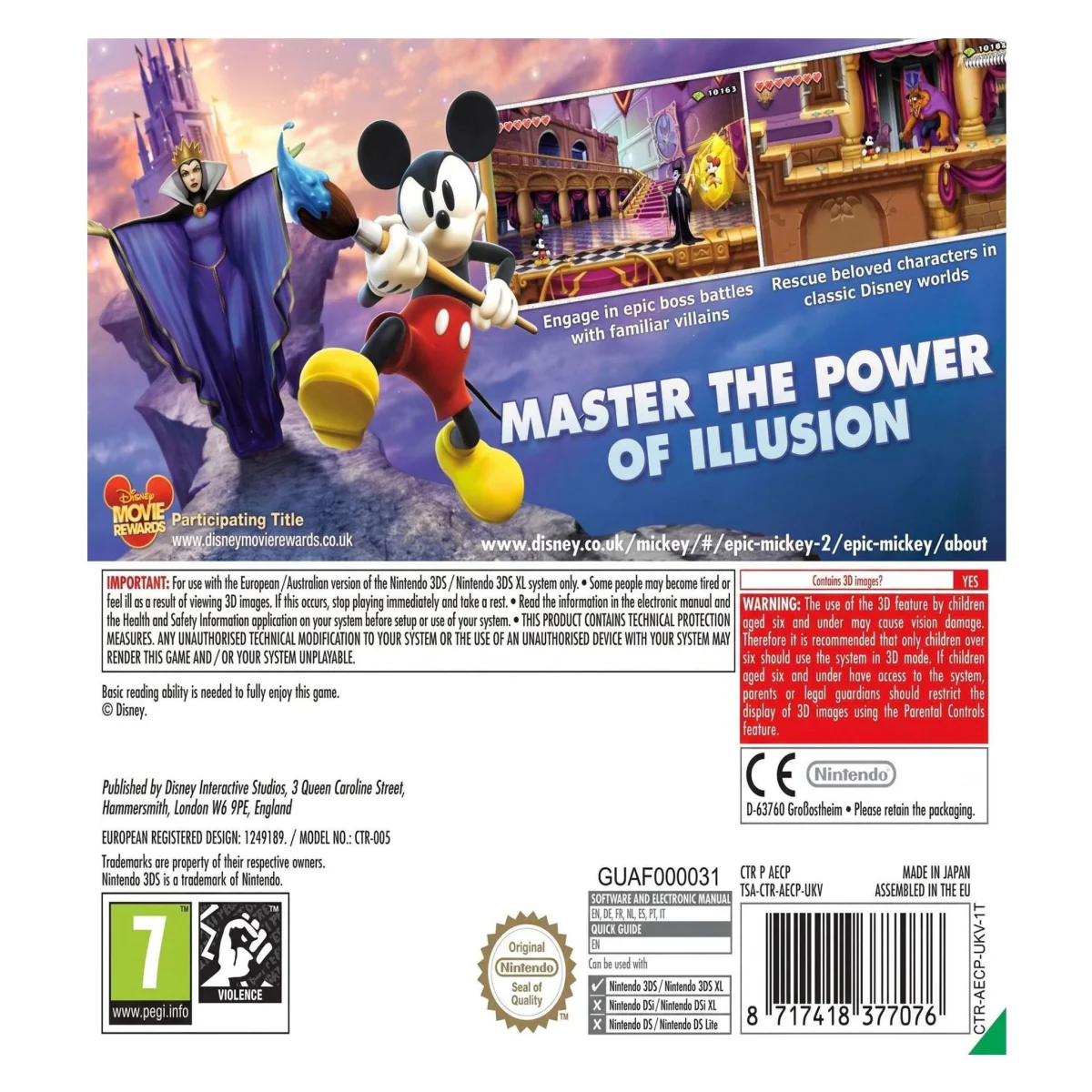 Disney Epic Mickey: Power of Illusion Nintendo 3DS Achterkant — Game in doos
