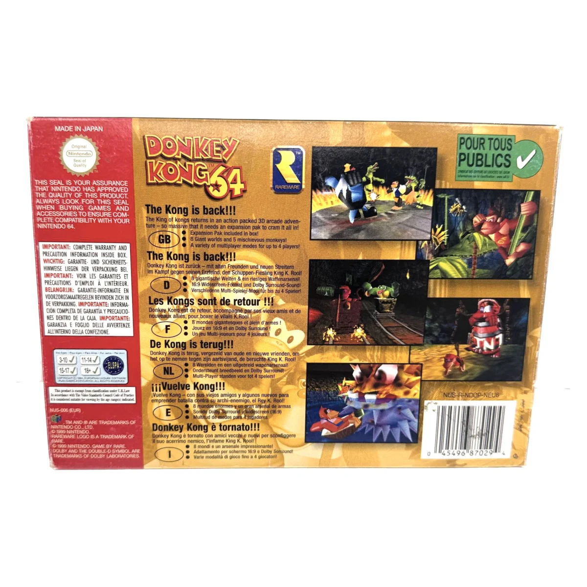 Donkey Kong 64 (zonder Expansion Pak) (Nintendo 64) — zadní strana