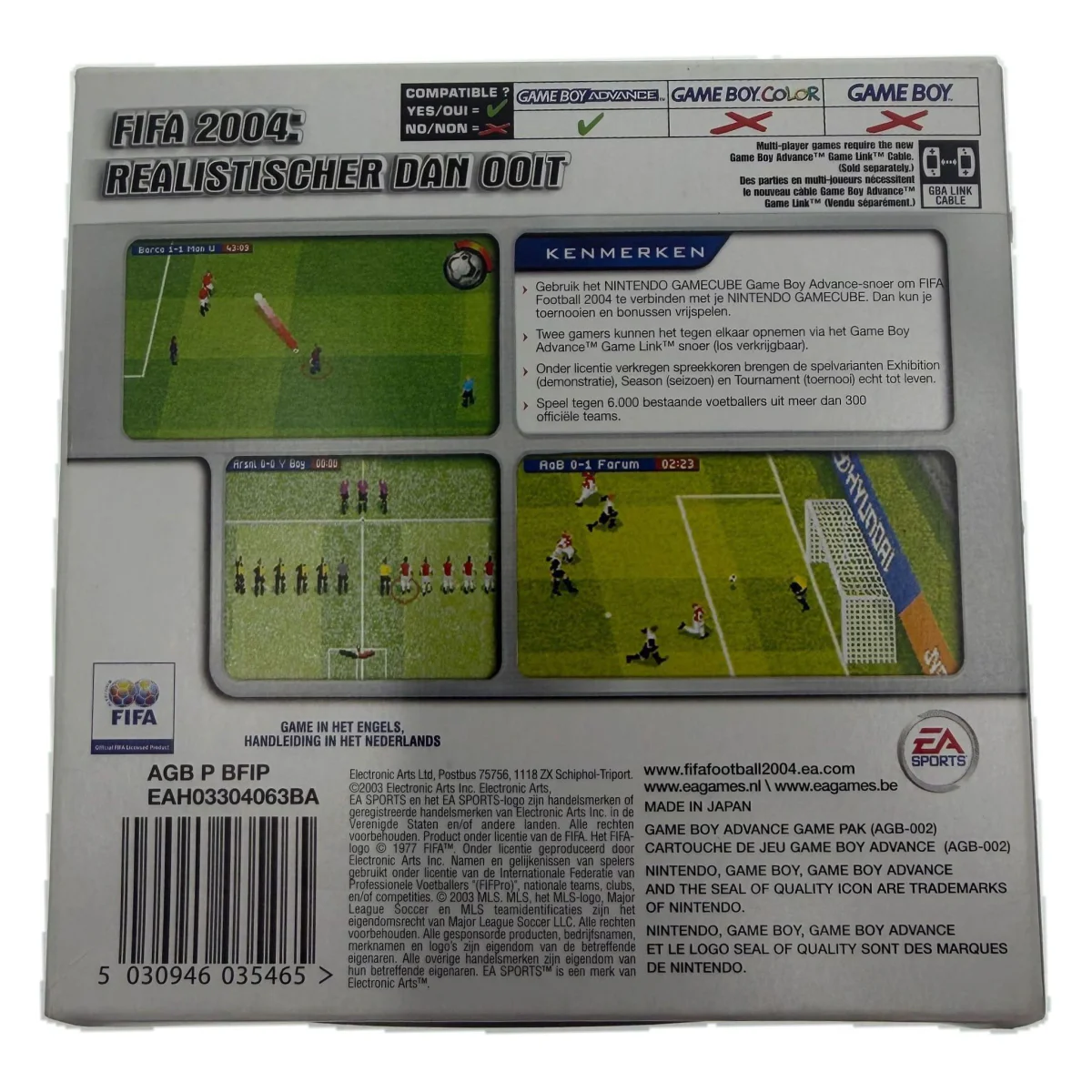 FIFA Football 2004 (Game Boy Advance) — Rückseite