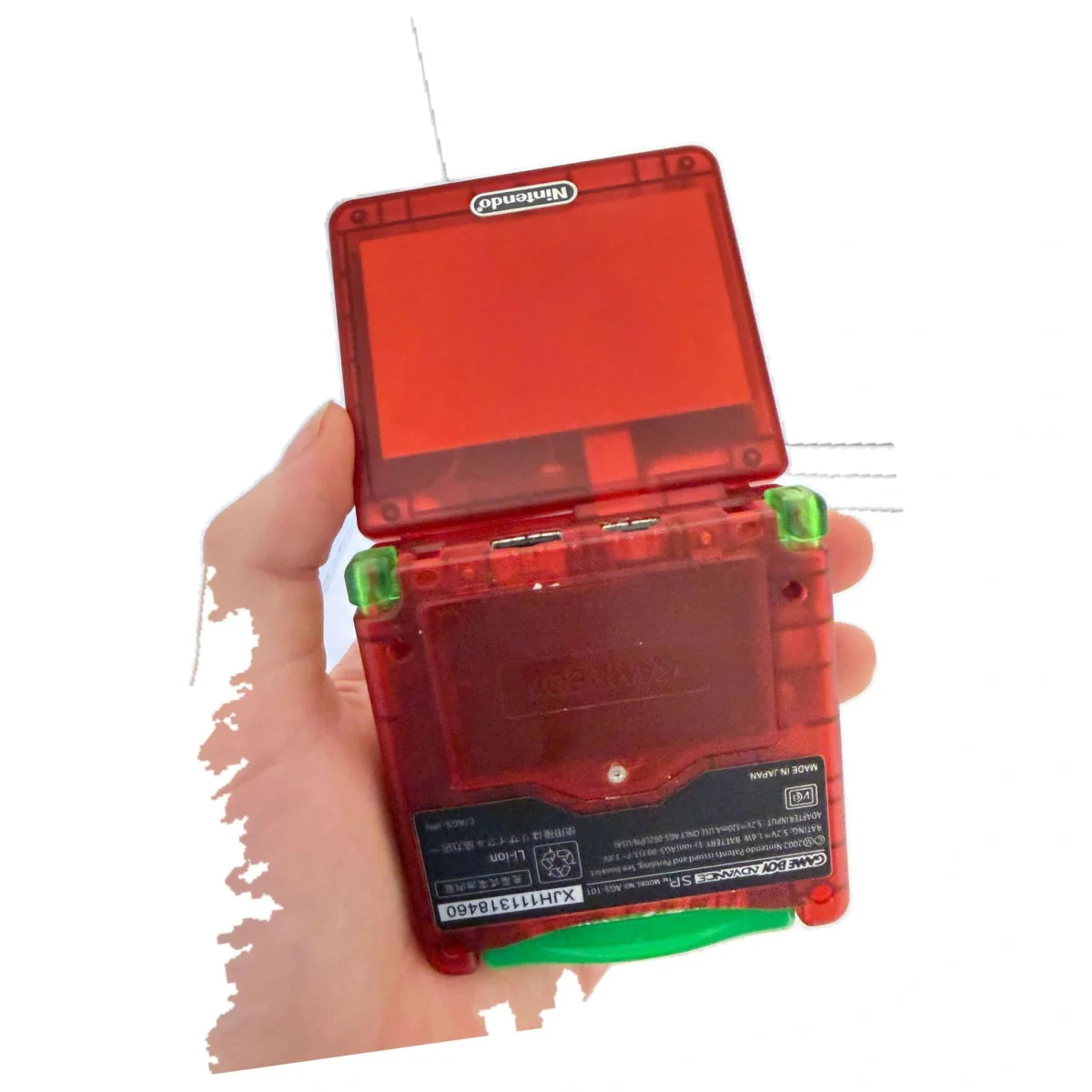 Game Boy Advance SP — Прозрачно Червено (IPS) (Game Boy Advance) — задна страна