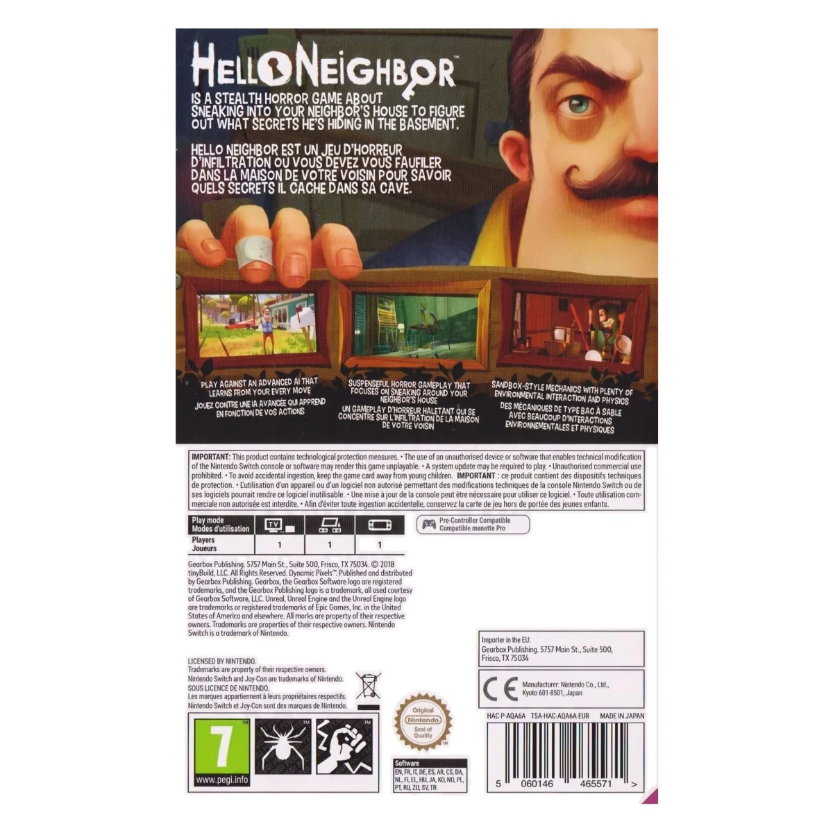 Hello Neighbor Nintendo Switch Achterkant — Game in doos