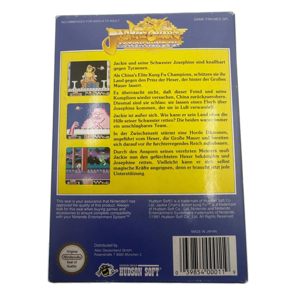 Jackie Chan's Action Kung Fu (NES) — back of the box