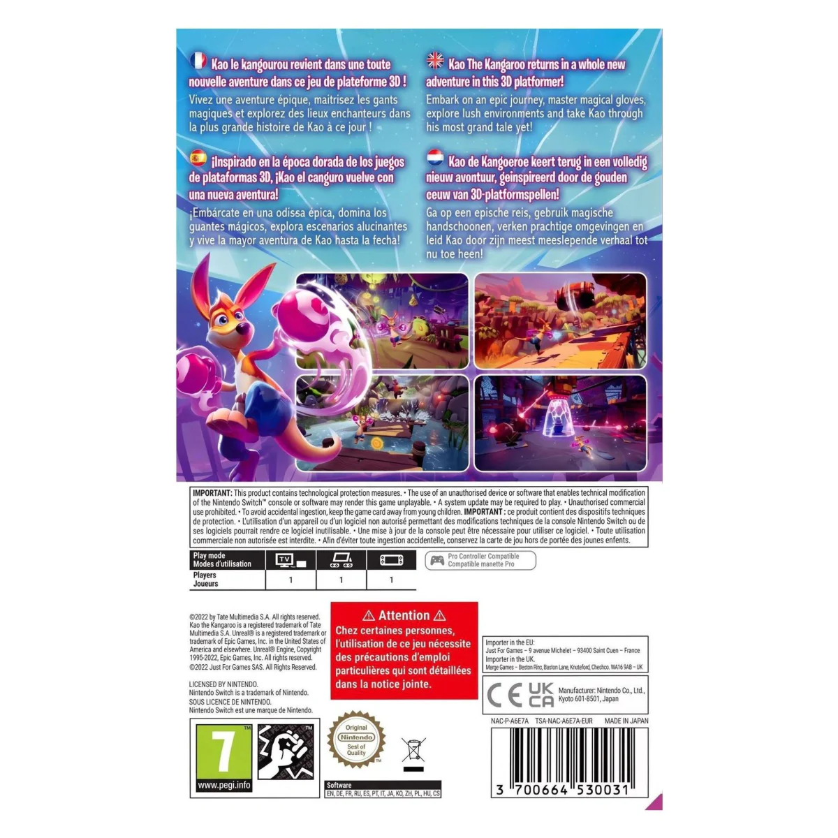 Kao The Kangaroo Nintendo Switch Achterkant — Game in doos
