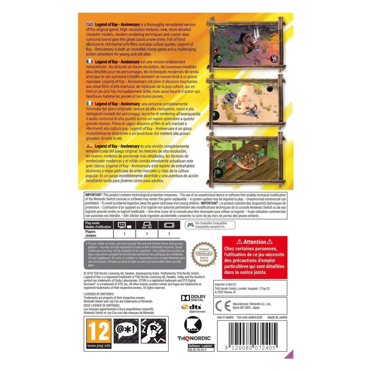 Legend of Kay Anniversary (Nintendo Switch) — zadní strana