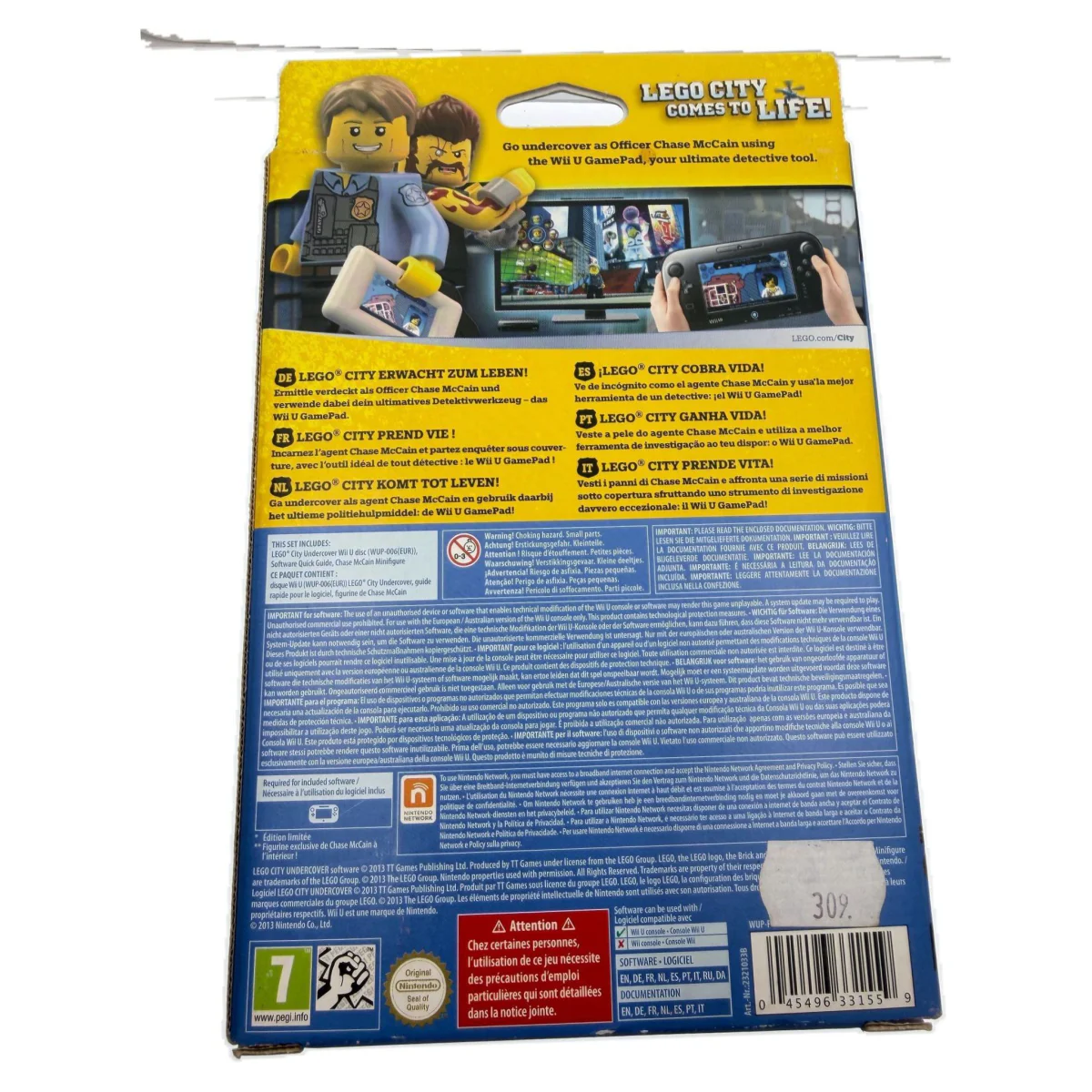 LEGO City Undercover: Limited Edition (met Chase McCain-minifiguur) Wii U Achterkant — Game in doos