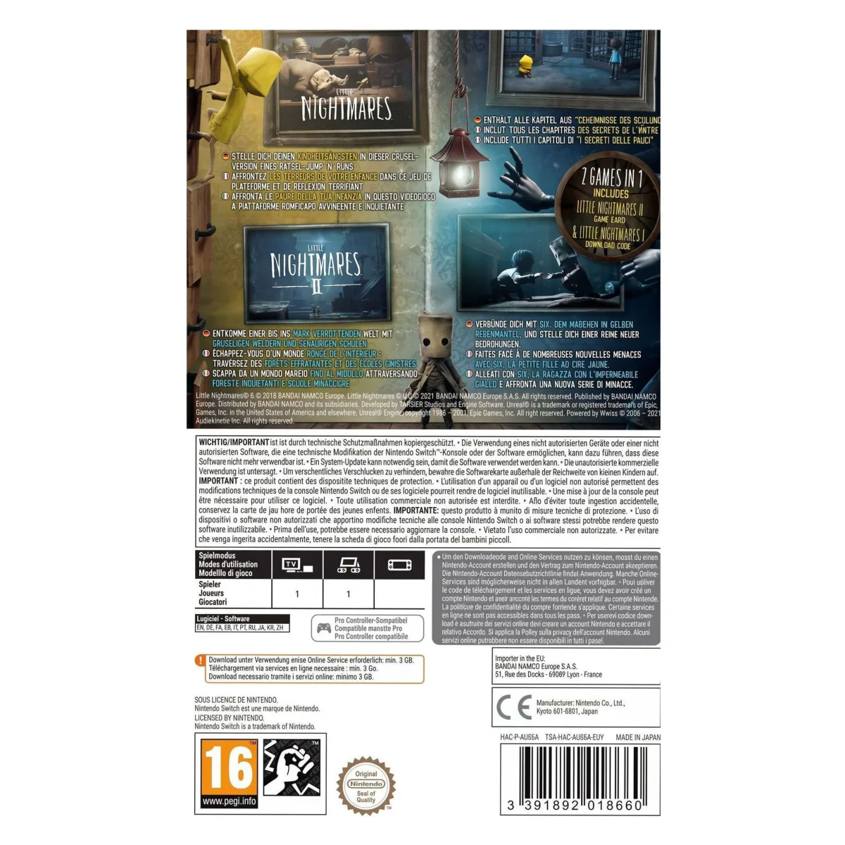 Little Nightmares II (Day One Edition) (Nintendo Switch) — Rückseite