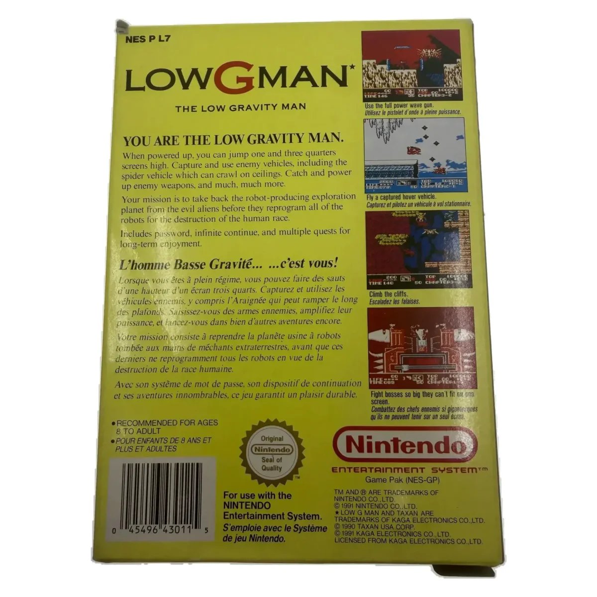 Low G Man: The Low Gravity Man (NES) — zadní strana