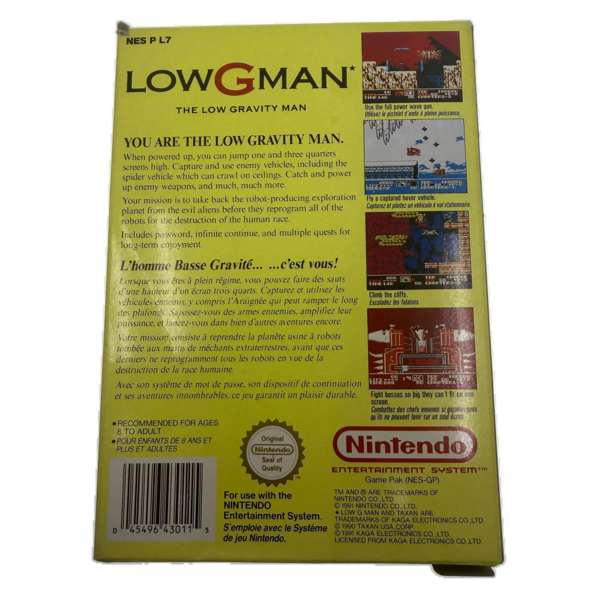 Low G Man: The Low Gravity Man (NES) — Rückseite