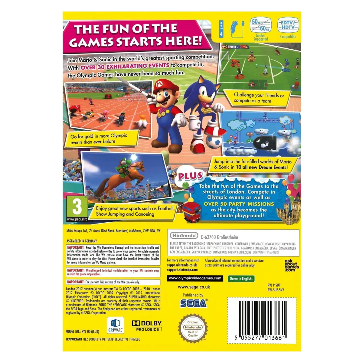 Mario & Sonic at the London 2012 Olympic Games (Wii) Wii Achterkant — Game in doos