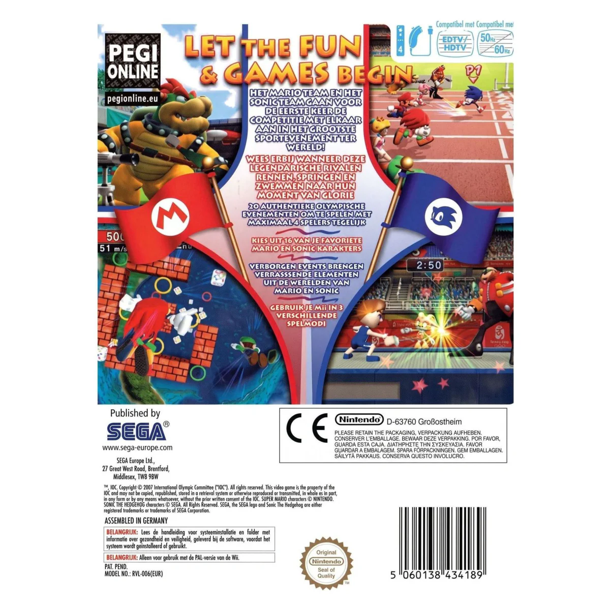 Mario & Sonic op de Olympische Spelen (slechte staat) Wii Achterkant — Game in doos