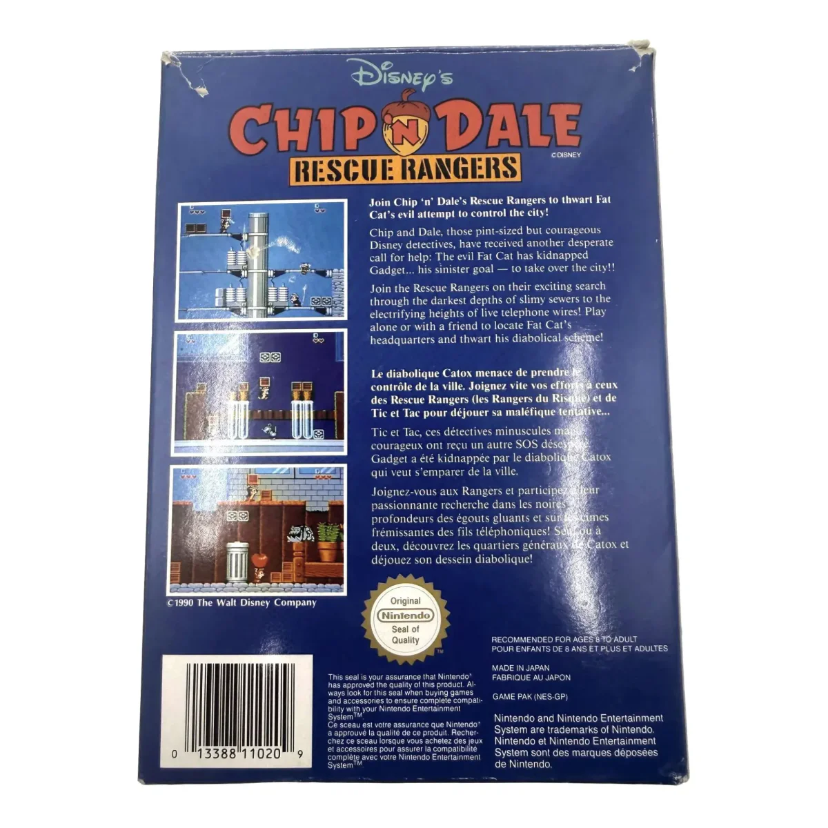 NES-set: Chip 'n Dale Rescue Rangers (σε κουτί) + The Simpsons: Bart vs. The World (σε κουτί) + Darkwing Duck (los) (NES) — πίσω όψη