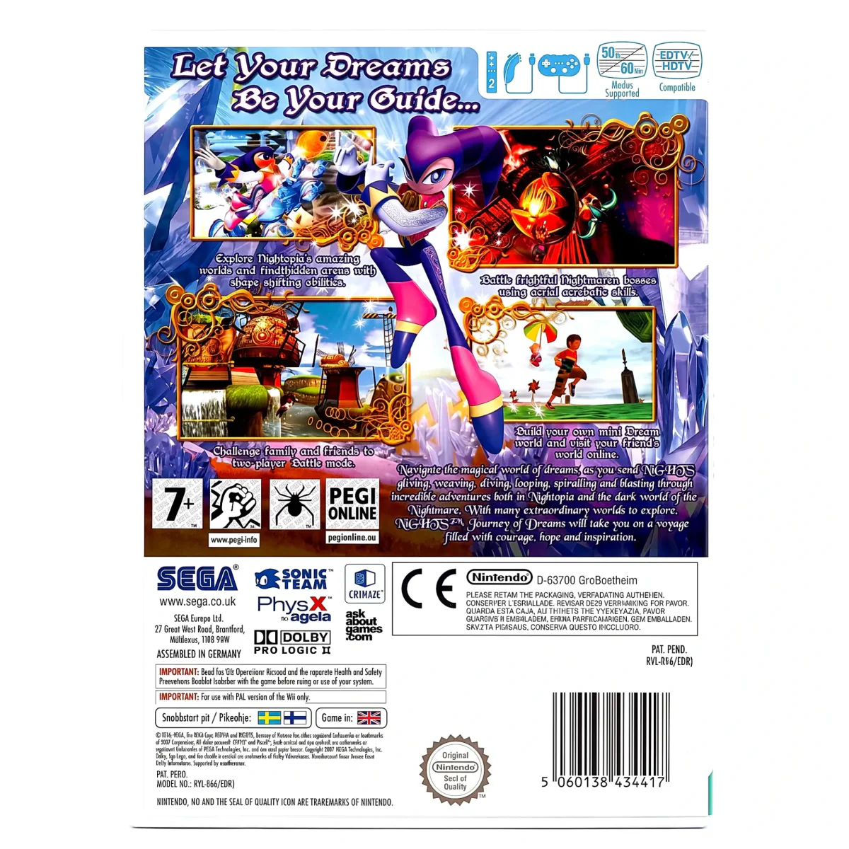 Nights: Journey of Dreams (Wii) — zadní strana