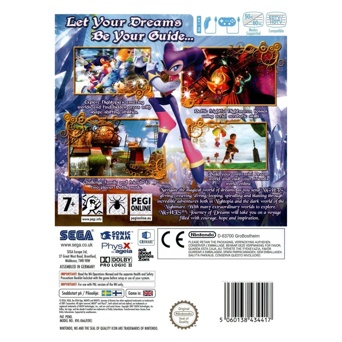 Nights: Journey of Dreams (Wii) — zadní strana