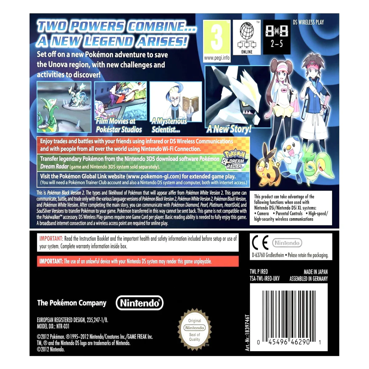 Pokemon Black 2 Nintendo DS Achterkant — Game in doos