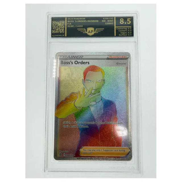 Pokemon Boss's Orders (Giovanni) Rainbow Rare — Rebel Clash 200/192 (Graded AP 8.5) — Pokemon Kaarten