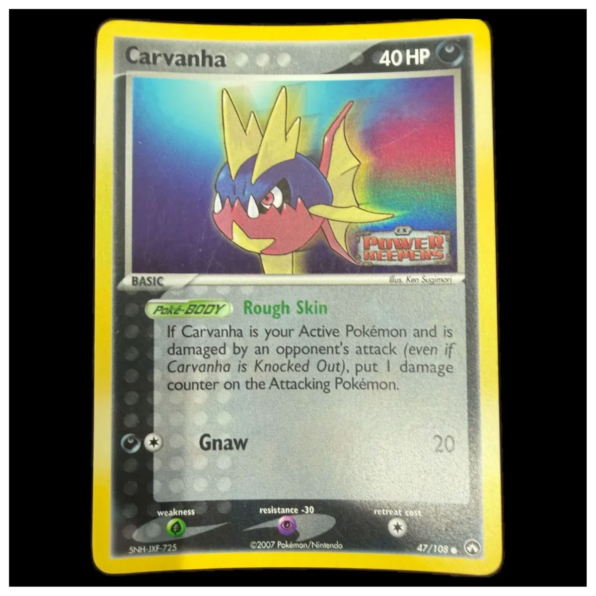 Pokemon Carvanha Reverse Holo (Stamped) — EX Power Keepers 47/108 Pokemon Kaarten Voorkant — Losse kaart