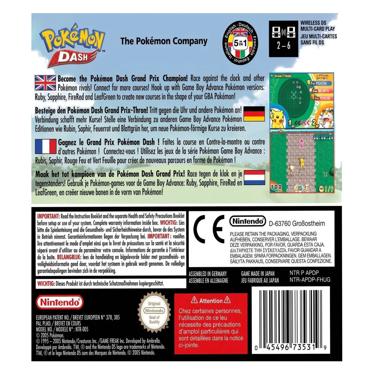 Pokemon Dash Nintendo DS Achterkant — Game in doos