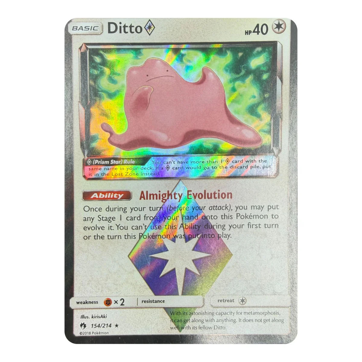 Pokemon Ditto Prism Star — Lost Thunder 154/214 (Pokemon Kaarten) — detaljefoto 1