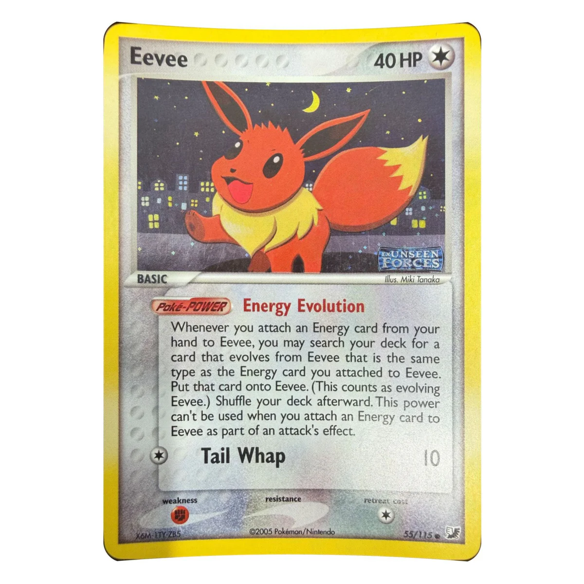 Pokemon Eevee Reverse Holo (Stamped) — EX Unseen Forces 55/115 Pokemon Kaarten Voorkant — Losse kaart