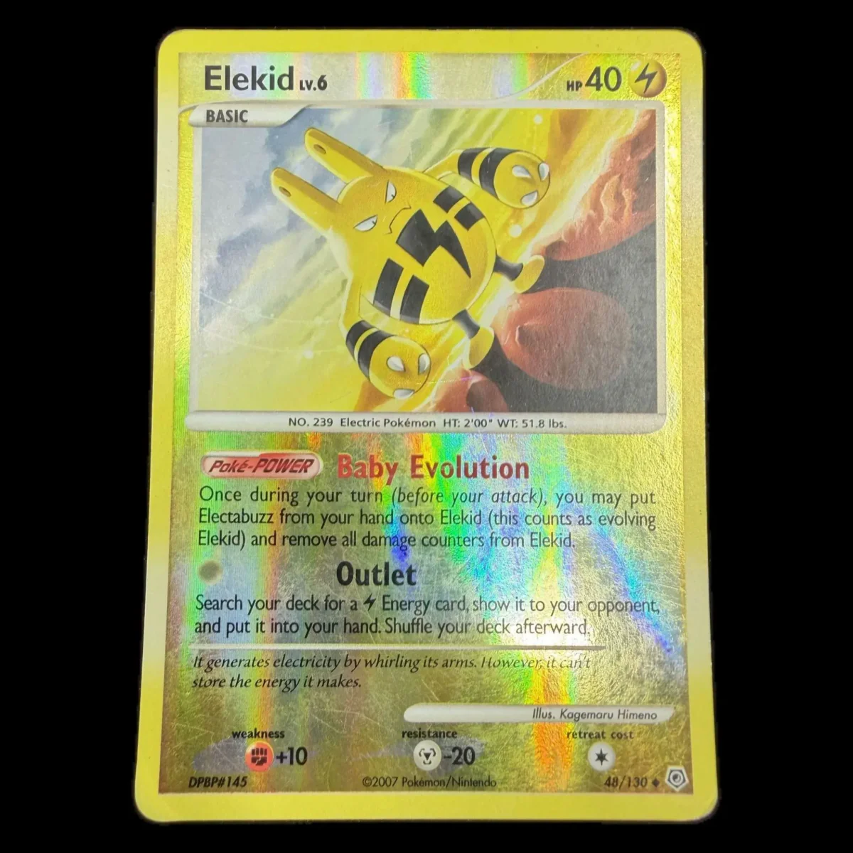 Pokemon Elekid Reverse Holo — Diamond & Pearl 48/130 Pokemon Kaarten Voorkant — Losse kaart