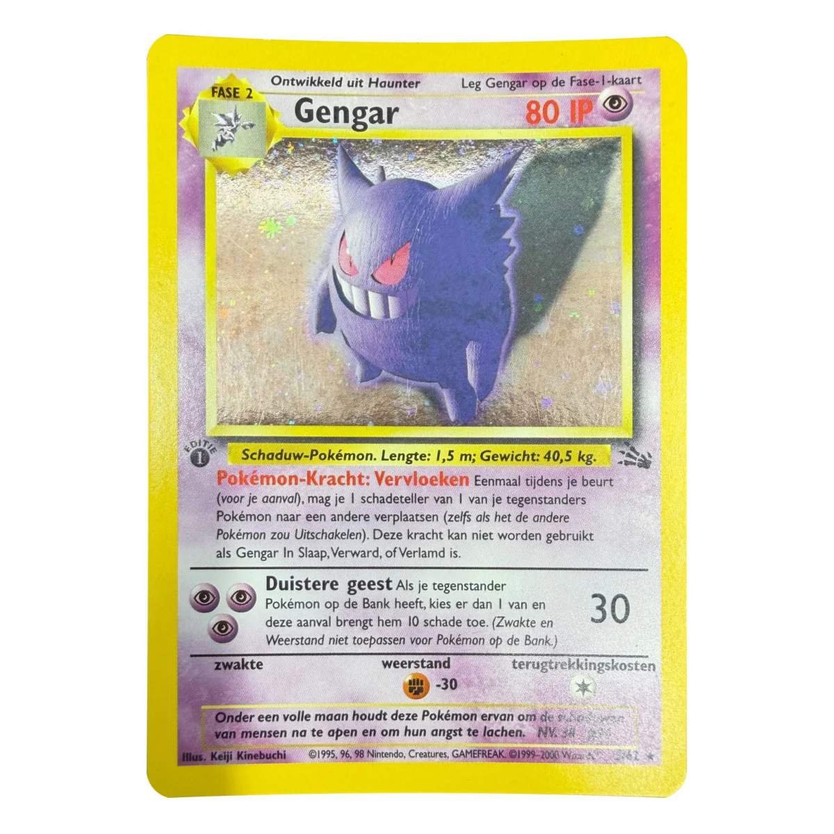Pokemon Gengar Holo 1st Edition (Nederlands) — Fossil 5/62 (Pokemon Kaarten) — detailní fotografie 1