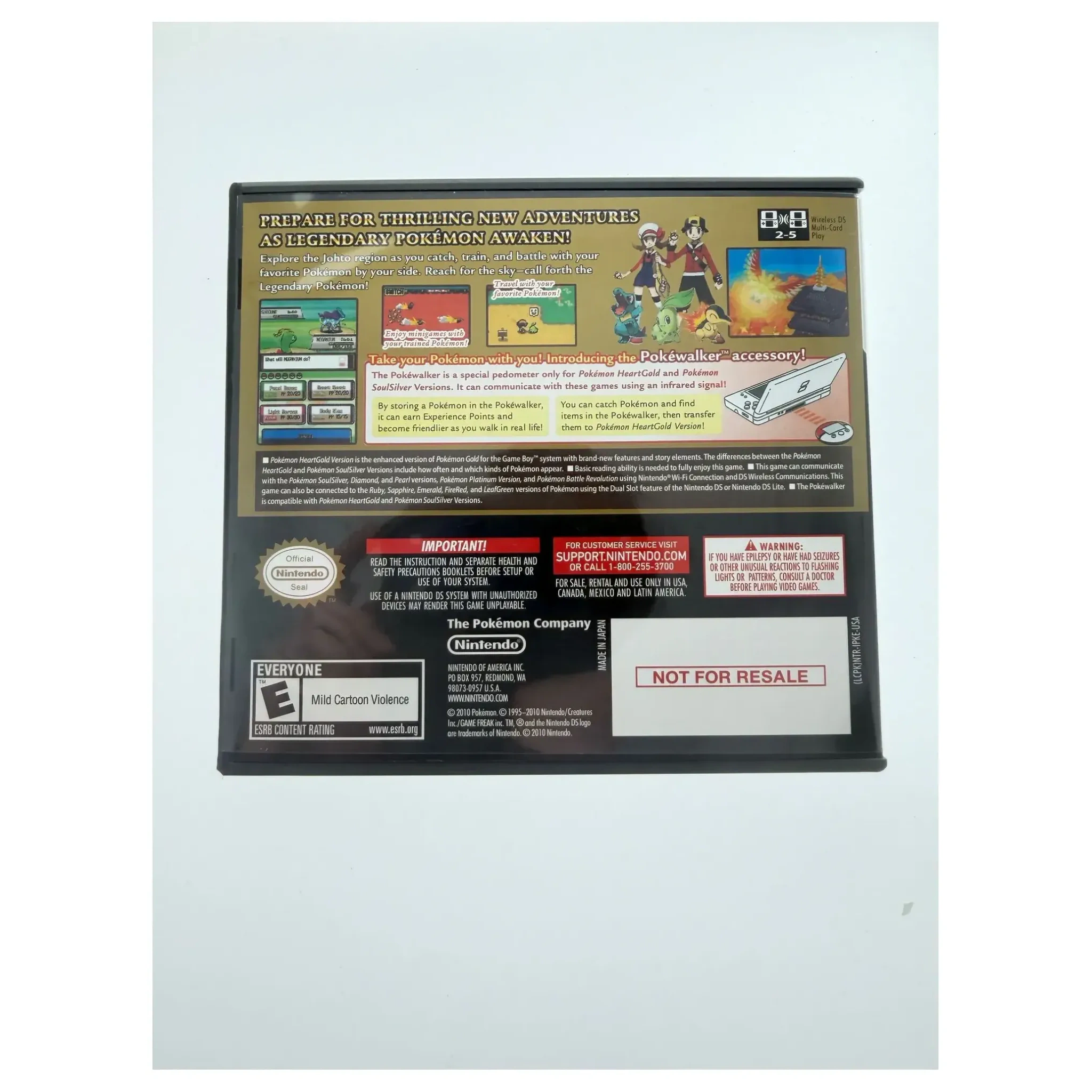 Pokemon HeartGold (Not For Resale, USA) Nintendo DS Achterkant — Game in doos