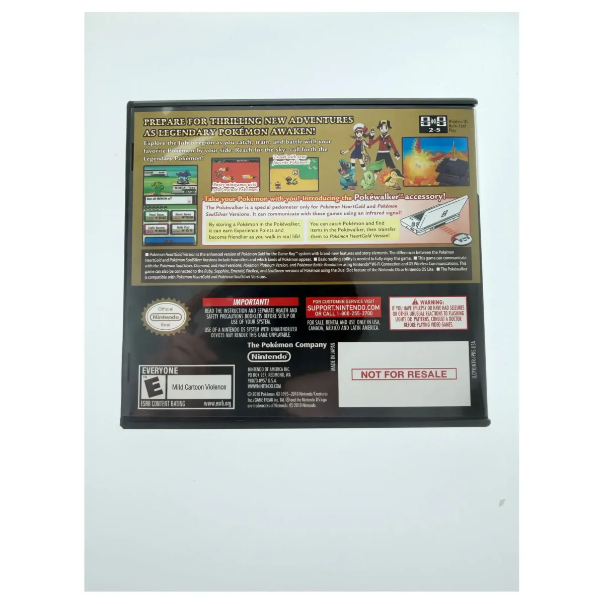 Pokemon HeartGold (Not For Resale, USA) Nintendo DS Achterkant — Game in doos