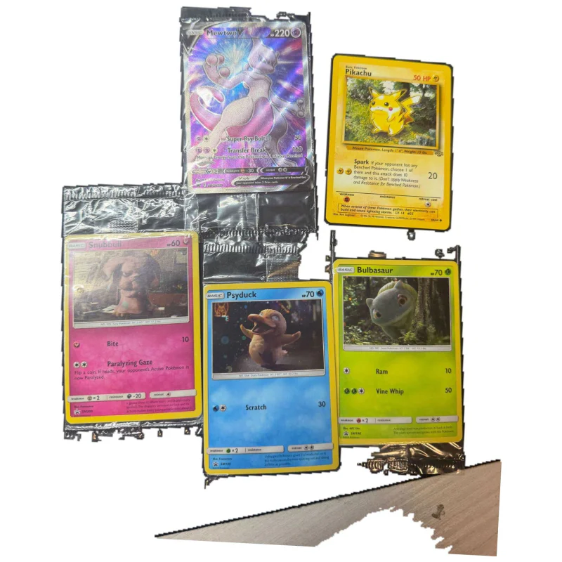 Pokemon Kaarten Lot — 5 kaarten (Mewtwo V, Pikachu, Snubbull, Psyduck, Bulbasaur) (Pokemon Kaarten) — Collection Box