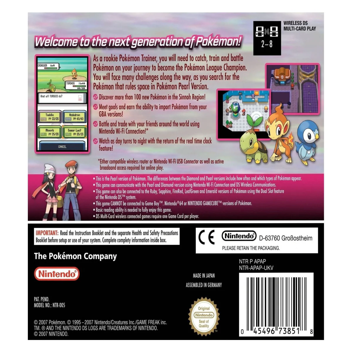 Pokemon Pearl Nintendo DS Achterkant — Game in doos