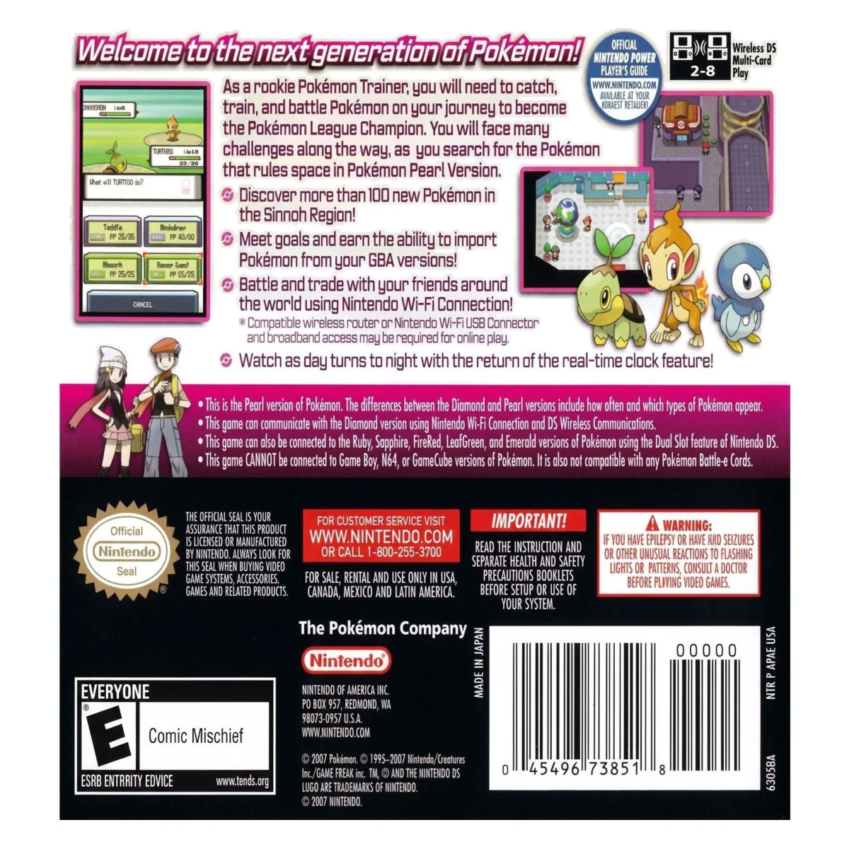 Pokemon Pearl (USA) Nintendo DS Achterkant — Game in doos
