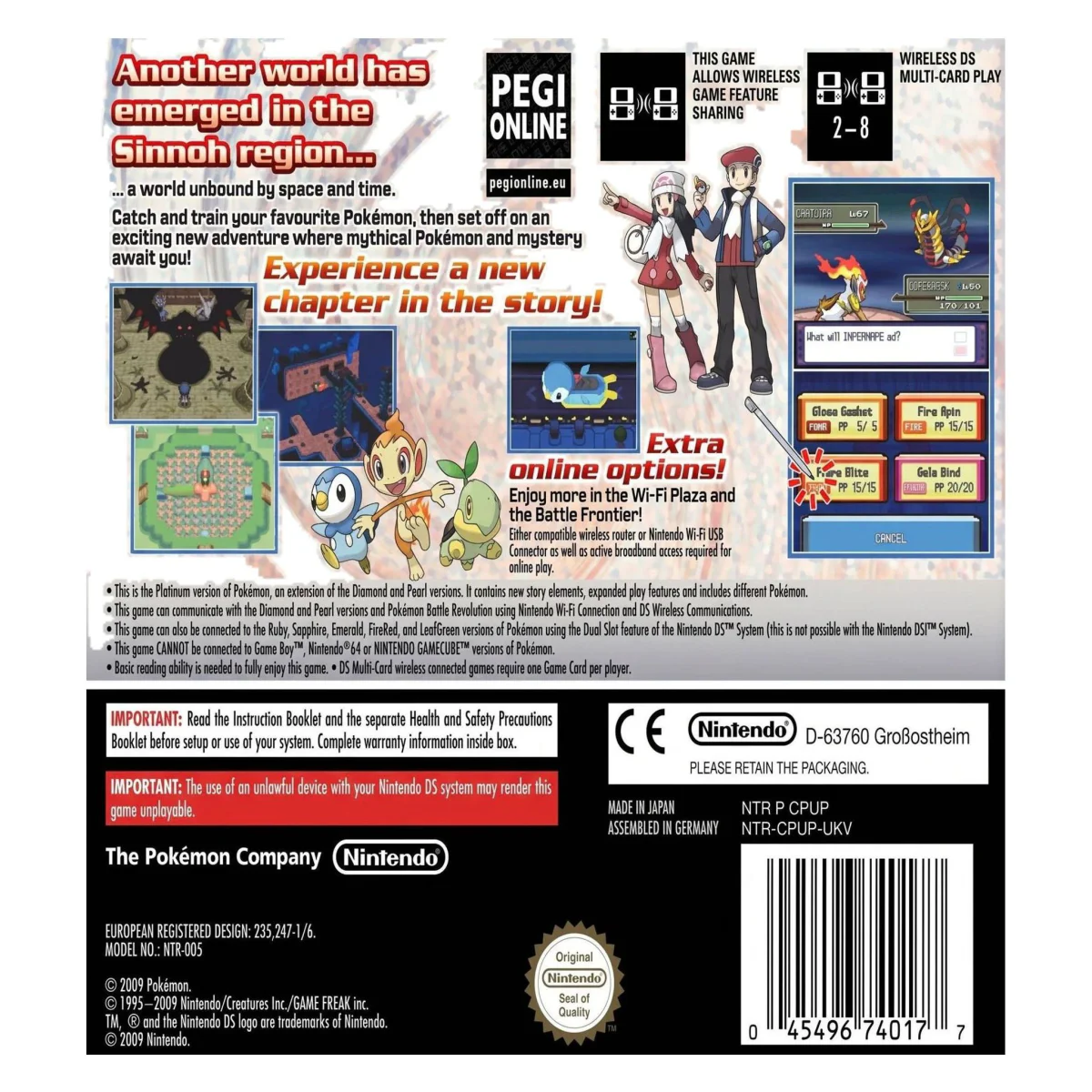 Pokemon Platinum (Nintendo DS) — verso