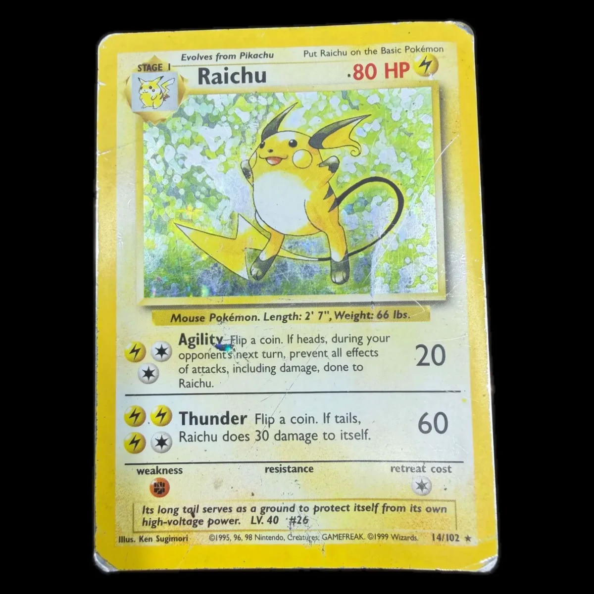 Pokemon Raichu Holo — Base Set 14/102 (Pokemon Kaarten) — yksityiskohtakuva 1