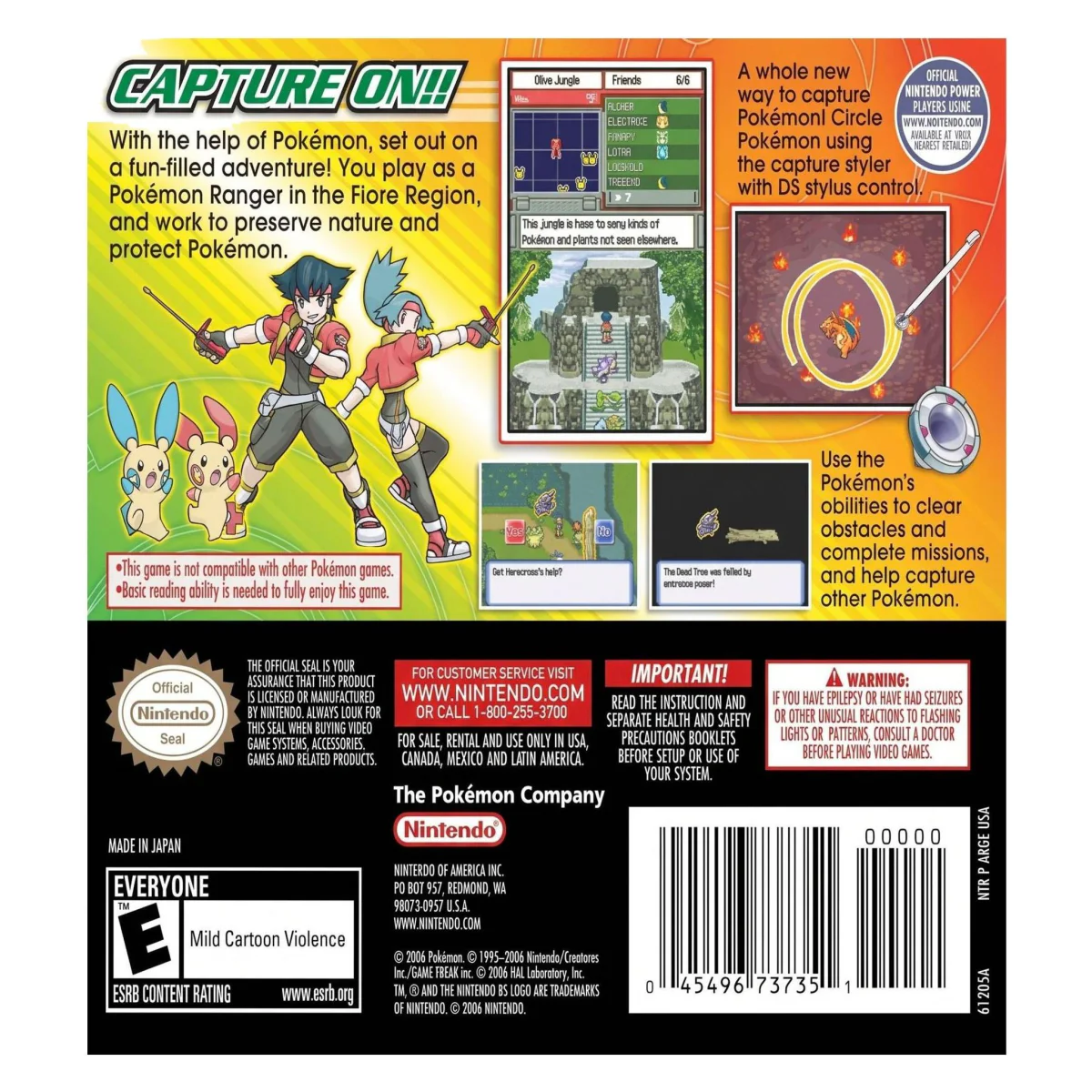 Pokemon Ranger (USA) Nintendo DS Achterkant — Game in doos
