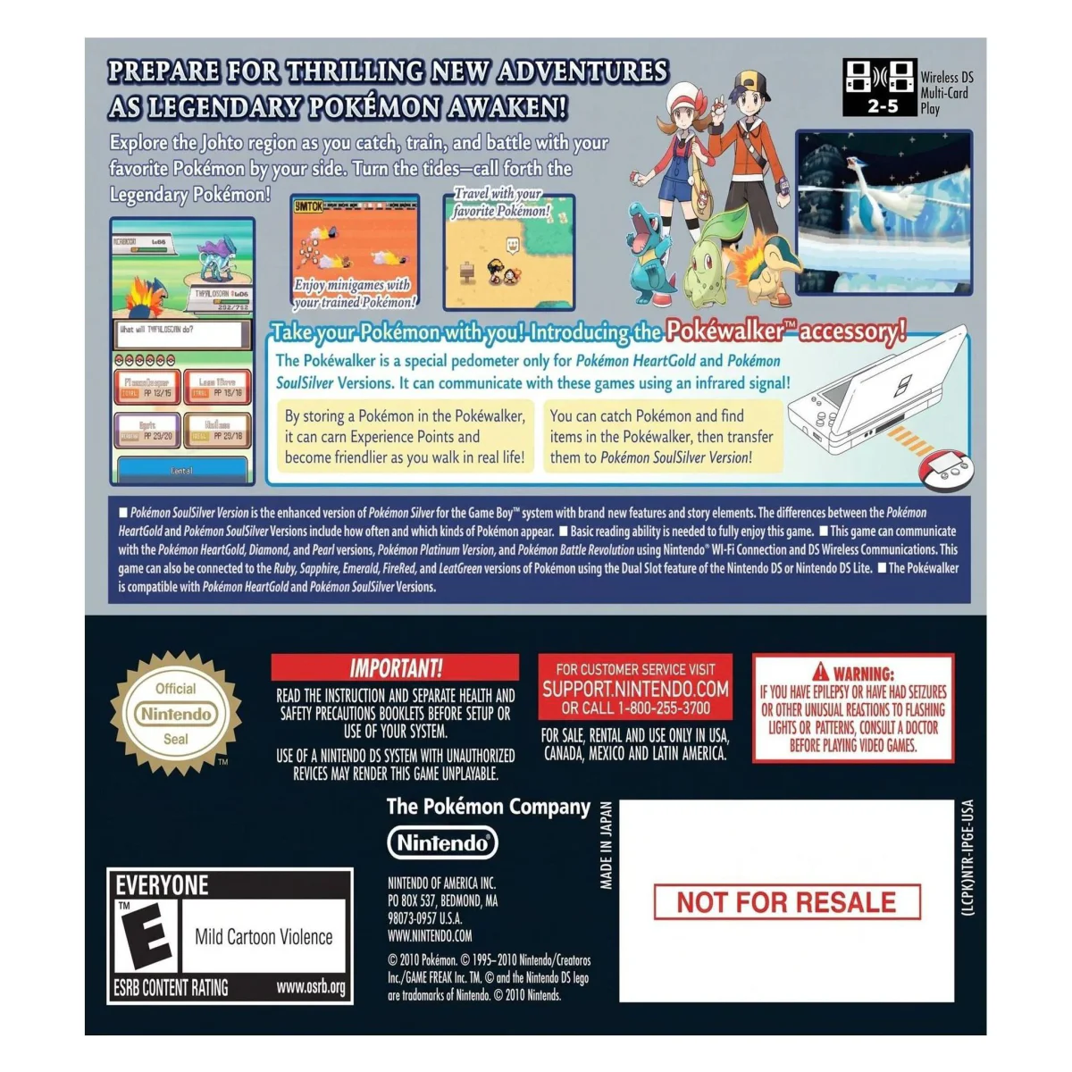 Pokemon SoulSilver + Pokewalker (USA) Nintendo DS Achterkant — Game in doos met handleiding