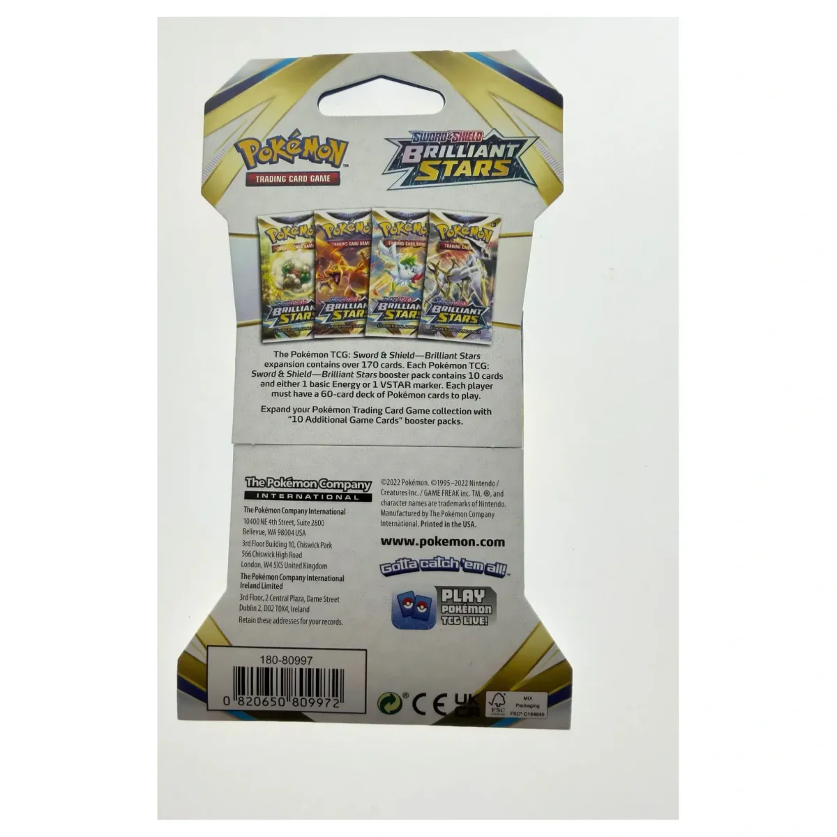 Pokemon TCG Brilliant Stars Sleeved Booster Pack (Pokemon Kaarten) — retro della confezione