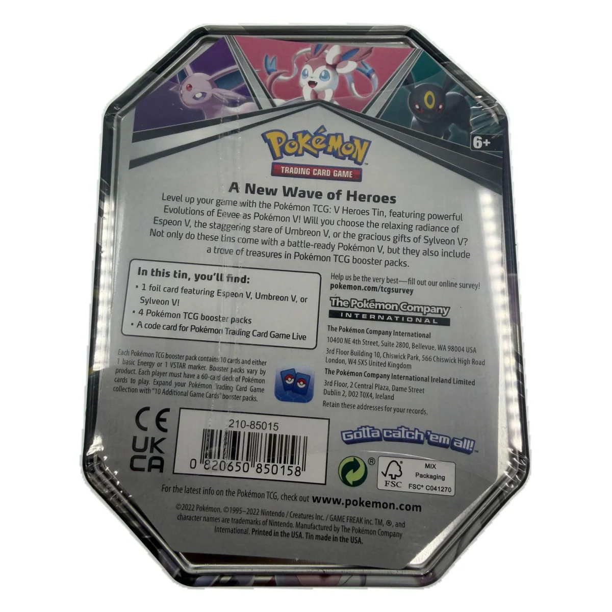 Pokemon TCG: Sylveon V Tin (V Heroes) (Pokemon Kaarten) — tył opakowania
