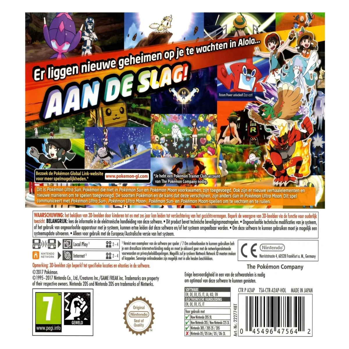 Pokemon Ultra Sun Nintendo 3DS Achterkant — Game in doos