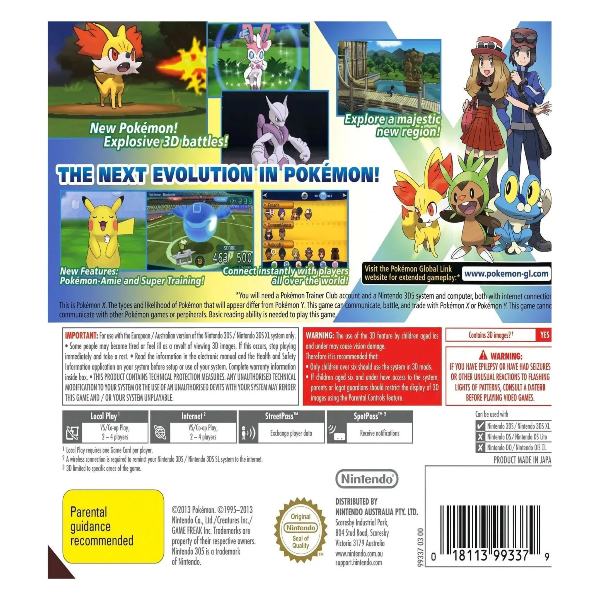 Pokemon X (Nintendo 3DS) — back of the box
