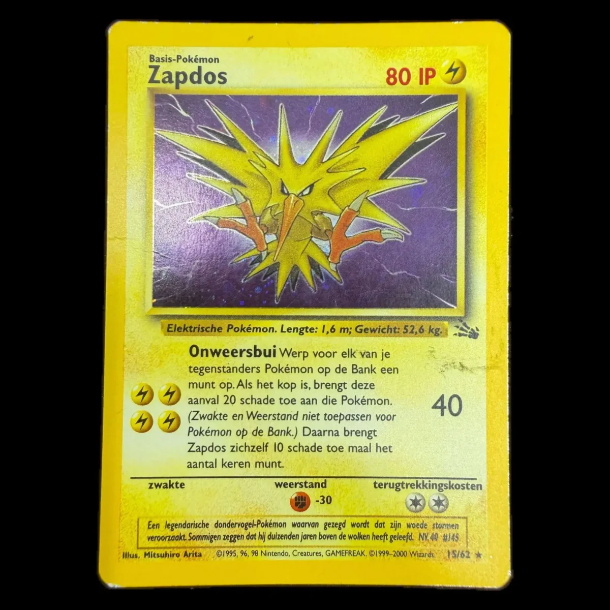 Pokemon Zapdos Holo (Nederlands) — Fossil 15/62 Pokemon Kaarten Voorkant — Losse kaart