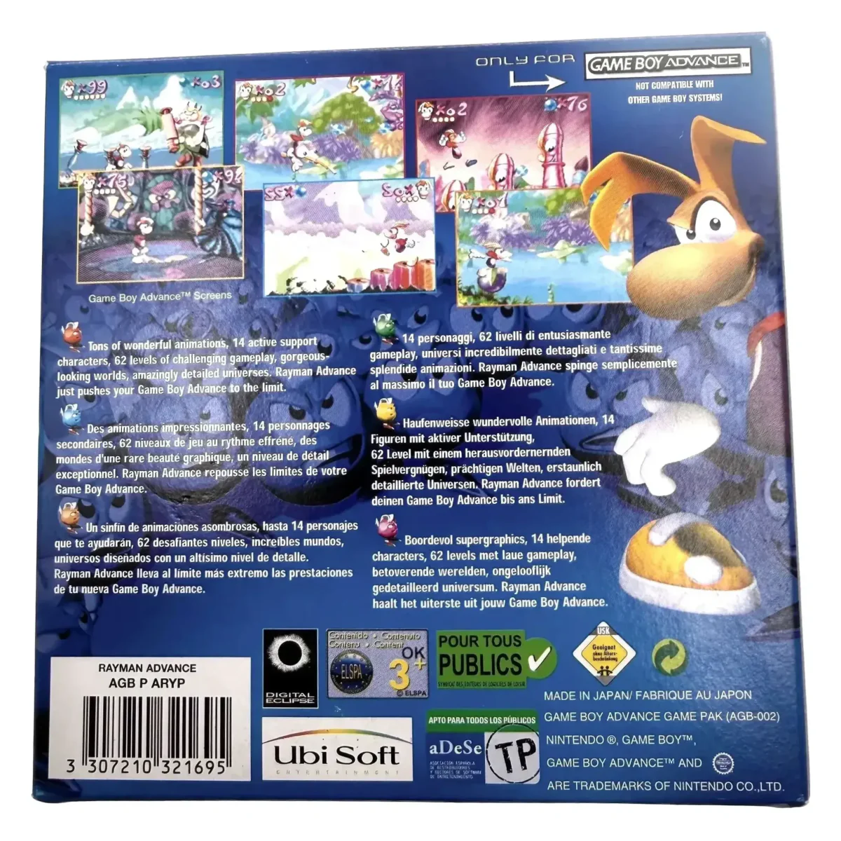 Rayman Advance (Game Boy Advance) — zadní strana