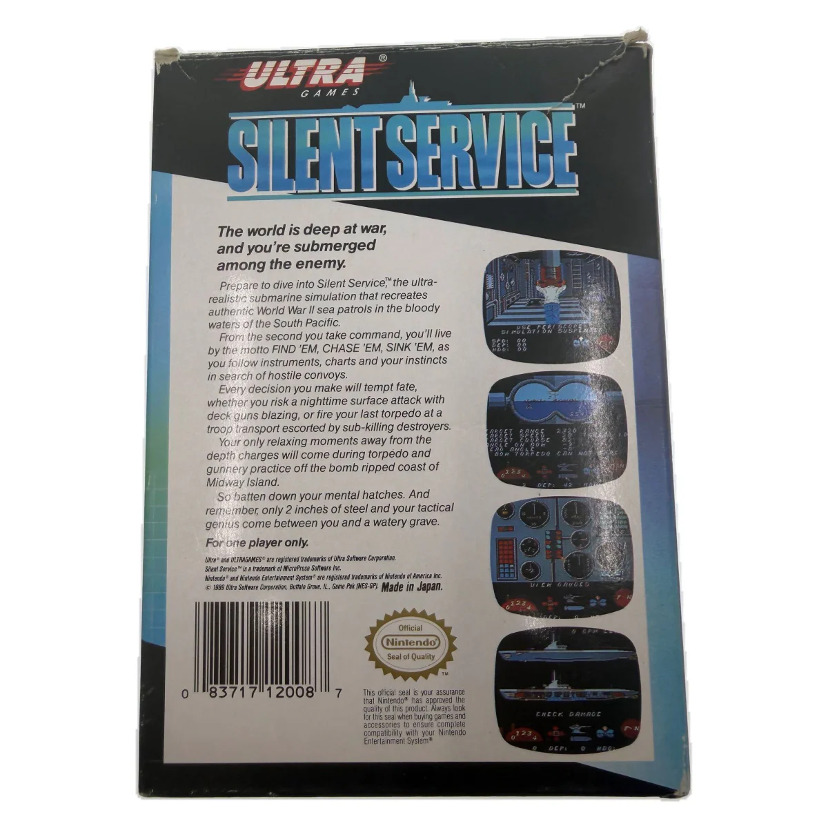 Silent Service NES Achterkant — Game in doos