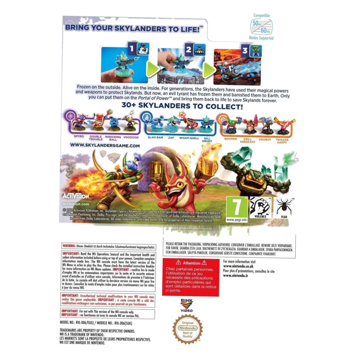 Skylanders Spyro's Adventure (slechte staat) Wii Achterkant — Game in doos