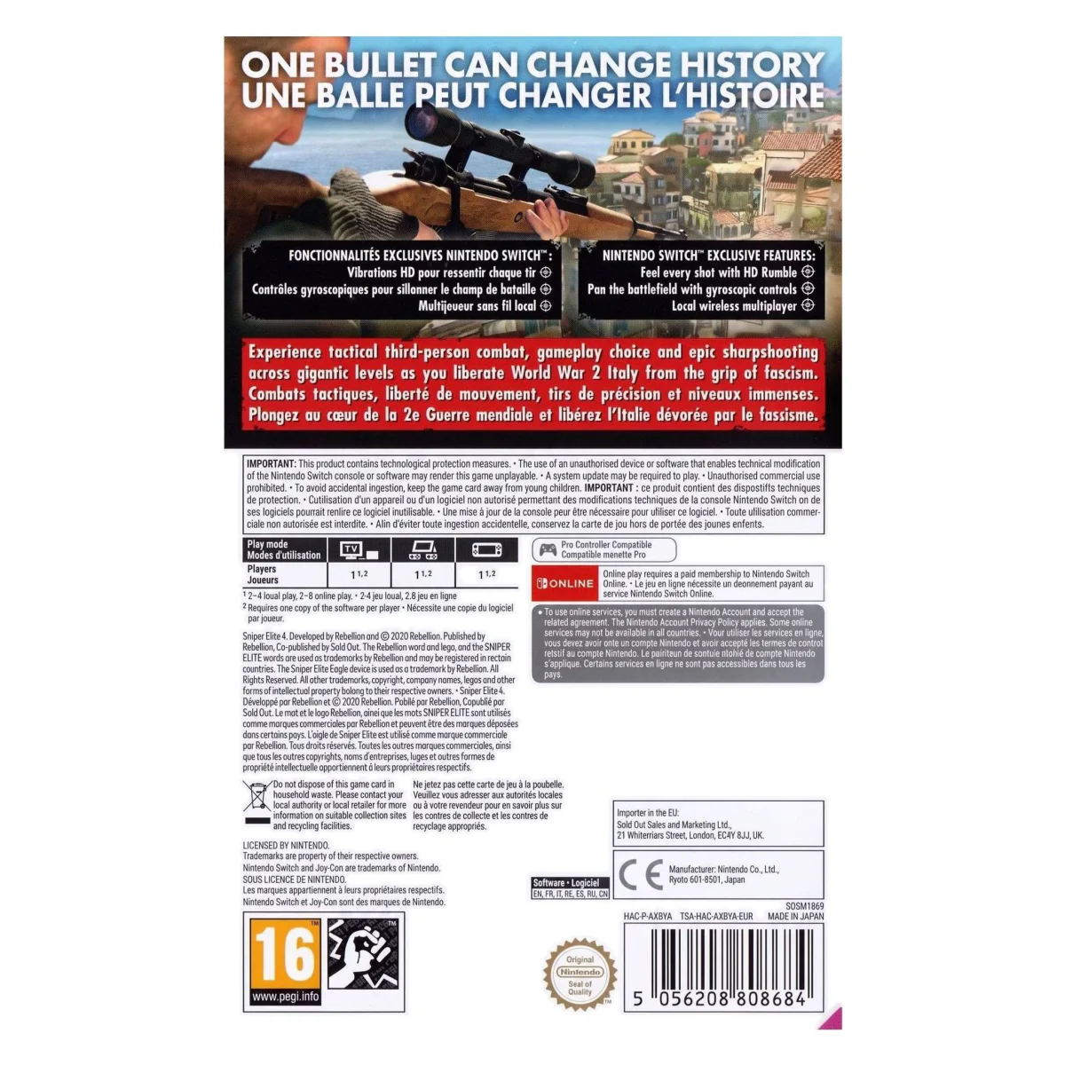 Sniper Elite 4 Nintendo Switch Achterkant — Game in doos